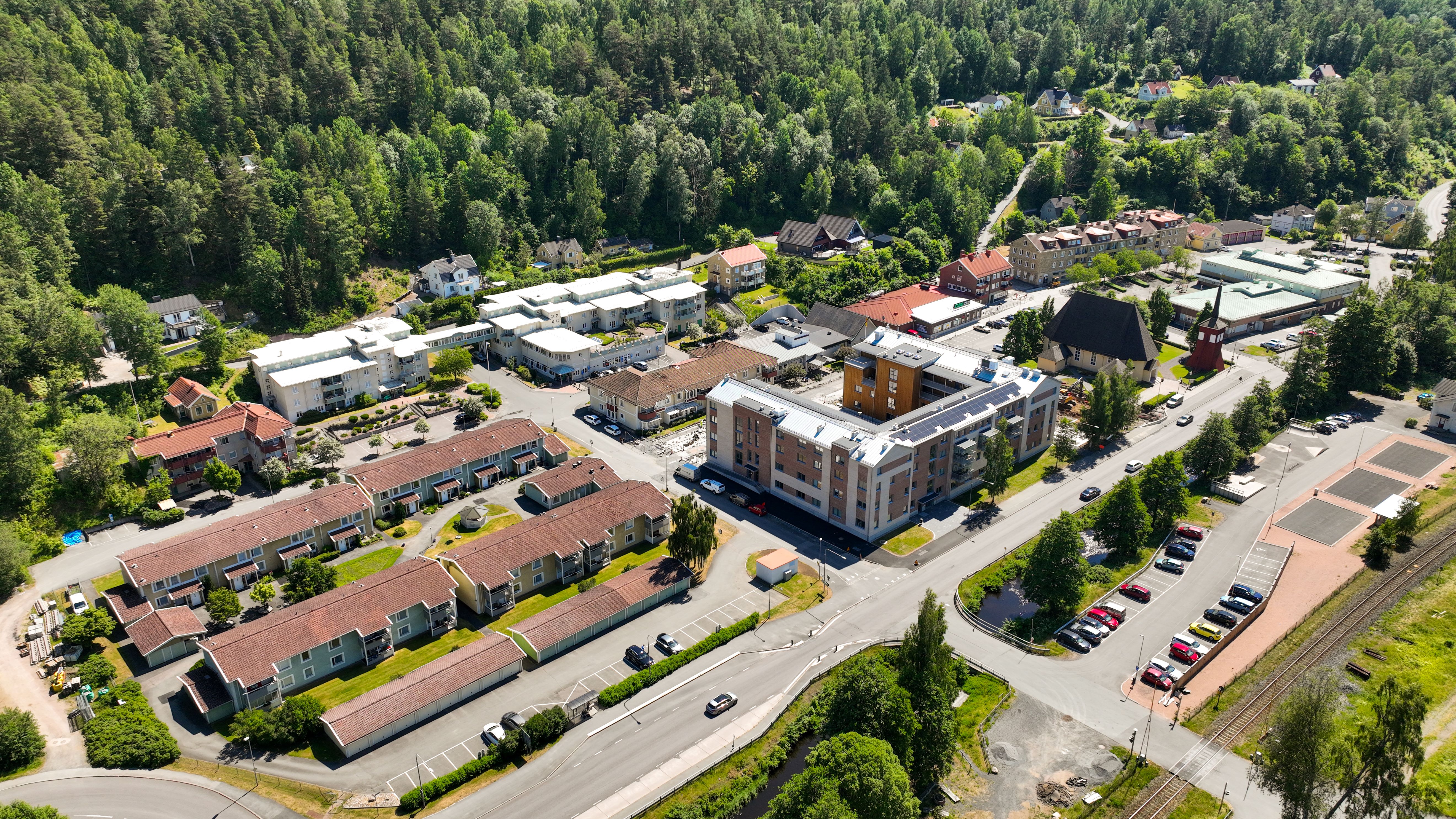 Flygfoto över Norrahammars centrum.